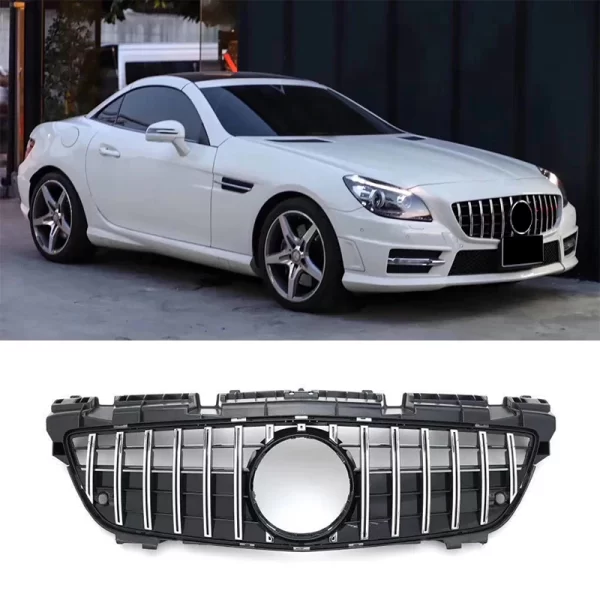 SLK Class R172 GT Style Front Grille for Mercedes SLK200 SLK250 SLK350 Front Bumper Grill Mesh Silver 2011-2015 - Image 3