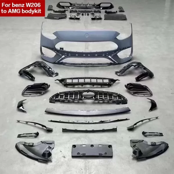 Full Set Facelift Rear Front Grille Bumper W206 C63 Bodykit Body Kit for Mercedes Benz C-class W206 Upgrade to C63 AMG 2022 2023