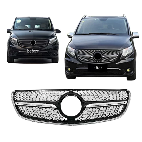V Class W447 V260 ABS Car Grill 2016-2019 Diamond Style Front Grill for Mercedes Benz W447 Bumper Grille Car Accessories Parts - Image 5