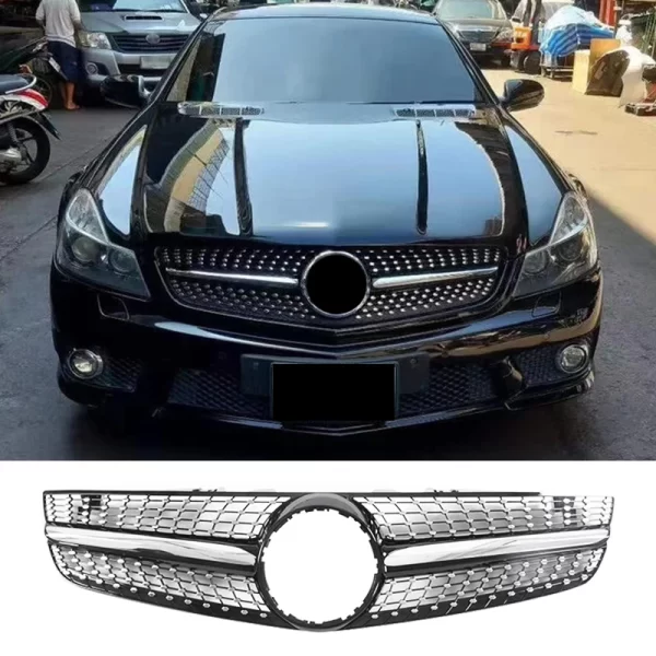 R230 Diamond Style Grill Front Modified Tuning Grill for Mercedes Benz SL Class R230 Body Kit 2008-2012 - Image 4