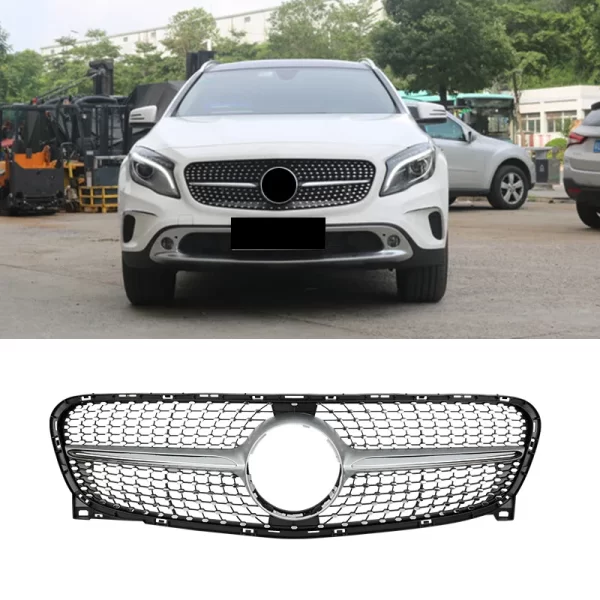 Gloss Black Sliver Diamond Style Grill for Mercedes GLA CLASS X156 2014 2015 2016 2017 X156 Front Bumper Racing Grille - Image 4