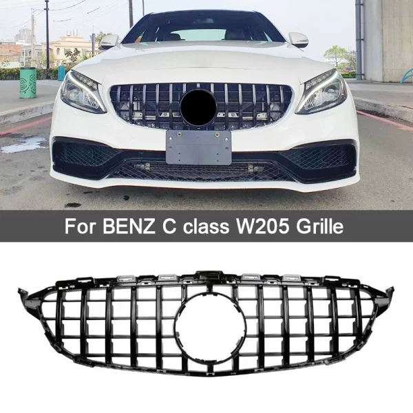 14-18 Yesr W205 GT Diamond AMG Silver Black C Class Grill W205 GTR Front Grille for Mercedes Benz C Class - Image 3