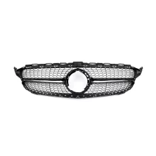 Black Front Grill Diamond Grille with Camera Hole for Mercedes Benz W205 C CLASS C200 C250 C300 C350 2019-2021