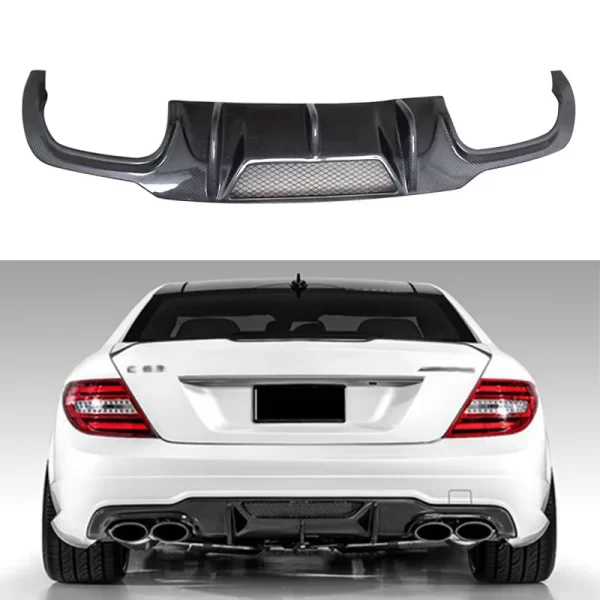 Carbon Fiber Rear Lip Diffuser Spoiler With Grill for Benz C Class W204 C63 AMG 2011-2012 V Style Car Bumper - Image 3