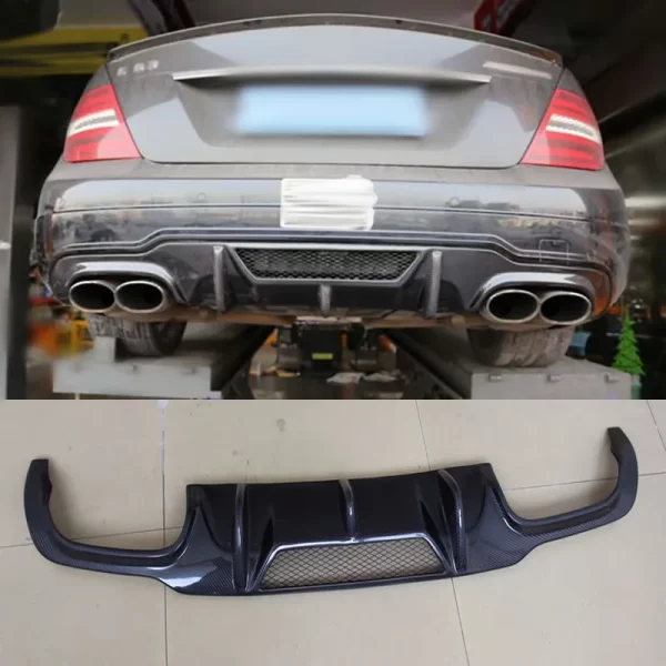 Carbon Fiber Rear Lip Diffuser Spoiler With Grill for Benz C Class W204 C63 AMG 2011-2012 V Style Car Bumper - Image 5