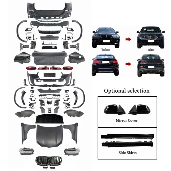 Old to New Front Bumper Headlight Fender Hood Body Kit for BMW X6 E71(08-14) to G06 LCI(24-IN)M-TECH Bodykit - Image 3