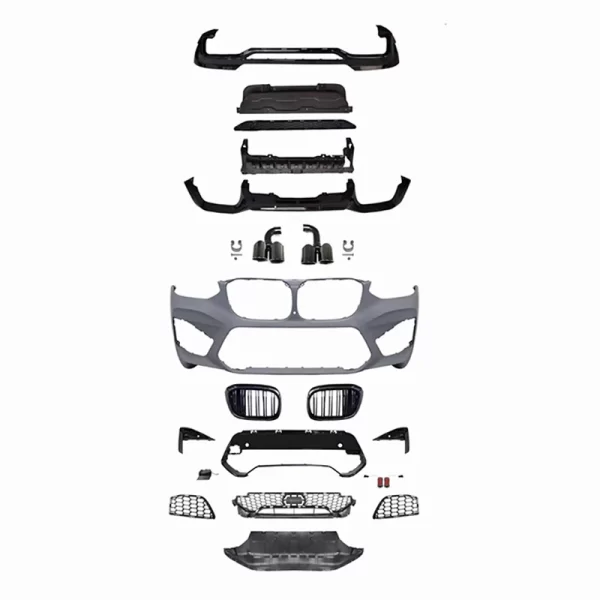 For BMW X4 G02 2017-2021 Change to X4M Style Car Front Bumper with Grille Rear Diffuser Exhaust Pipes