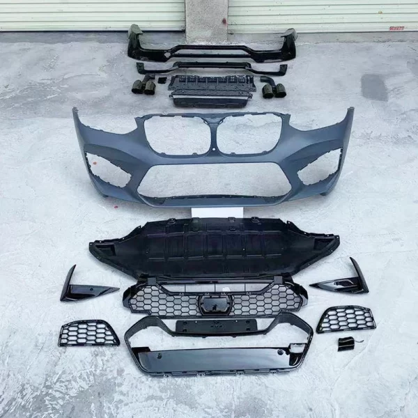 For BMW X4 G02 2017-2021 Change to X4M Style Car Front Bumper with Grille Rear Diffuser Exhaust Pipes - Image 3