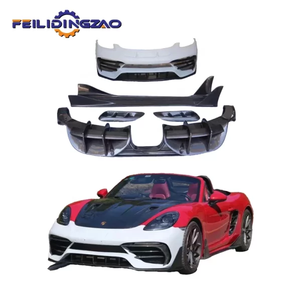 For Porsche 718 Cayman Boxster Upgrade to PD Style Bodykit PP Material Front Bumper Side Fender Rear Bumper Exhaust Body Kit