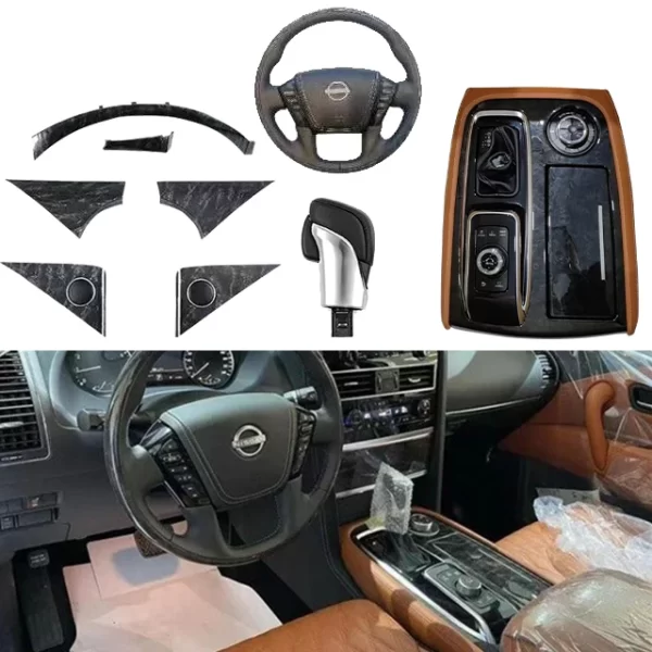 Patrol Y62 Interior Upgrade 2022 Peach Wood Steering Wheel Knob Central Control Interior Old to New Amanda Texture Interior - Image 2