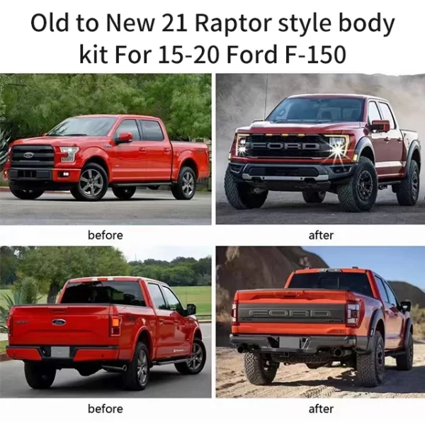 Applicable for  15-20 Fordd F150 Old to New Upgraded 21 Raptor Kit Headlight Grille, Front and Rear Bumper Body Kit Modification - Image 4