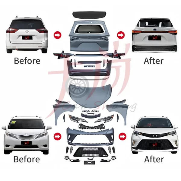 Applicable to 11-20  Toyotaa Siennaa Upgraded 2021 New Body Kit Front and Rear Bumper Assembly Headlight Modification