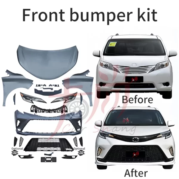 Applicable to 11-20  Toyotaa Siennaa Upgraded 2021 New Body Kit Front and Rear Bumper Assembly Headlight Modification - Image 2