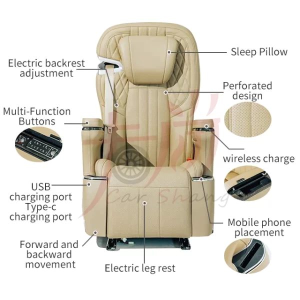 Alphard Vellfire VITO V250 V260 W447 Aviation Seat Middle Row Seat Heating Massage Ventilation Business Car Seat - Image 2