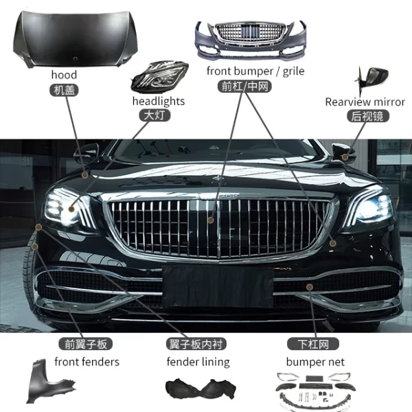 Mercedes Benzz S Class W221 Upgraded to W222 06-13 Old Model Upgraded New Appearance Body Kit Retrofit Accessories Old to New - Image 3