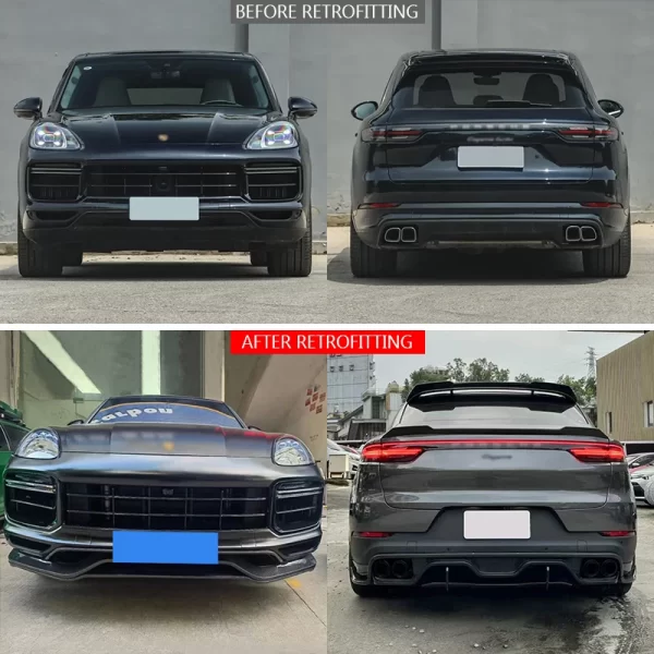 For Porsche 2018-2023 Cayenne S Sport Design Upgrade Kit Carbon Fiber Front Lip & Rear Bumper Lip Turbo New Condition - Image 2