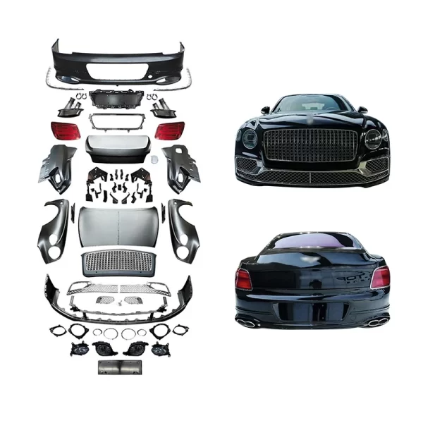 For Bentley Flying Spur 2005-2019 Upgrade 2022 Front and Rear Bumpers with New Headlights and Fog Light Cut-Outs