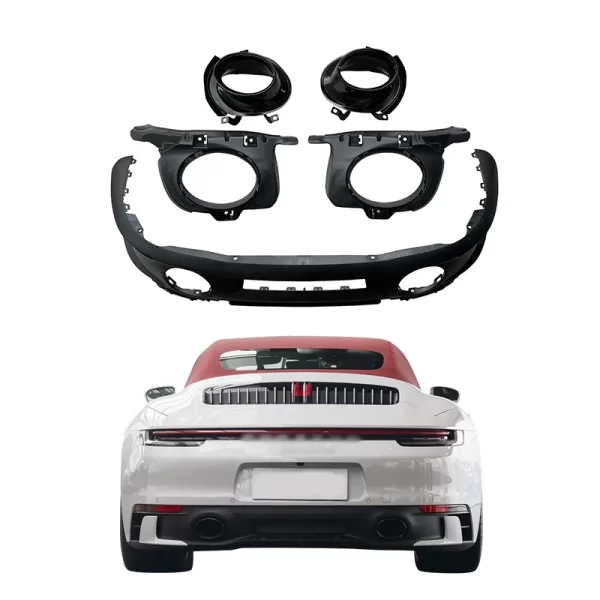 2020-2023 for Porsche 911 Carrera Car Modification Upgrade Kit Rear Bumper Exhaust Body Sport Exhaust Pipe Fog Light Cut-Outs Ne