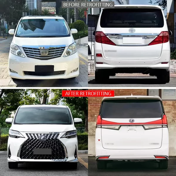 For Toyota Alpha Alphard 2008-2014 Car Modification Upgrade LM Bodykit Front Bumper Hood with LED Headlights Rear Bumper Taillig - Image 2
