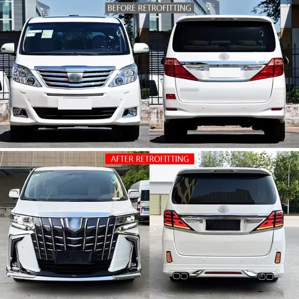 2018 for Toyota Alpha Car Modification Upgrade Bodykit with LED Headlights Bumper and Front & Rear Bars 2008-2014 Models - Image 2
