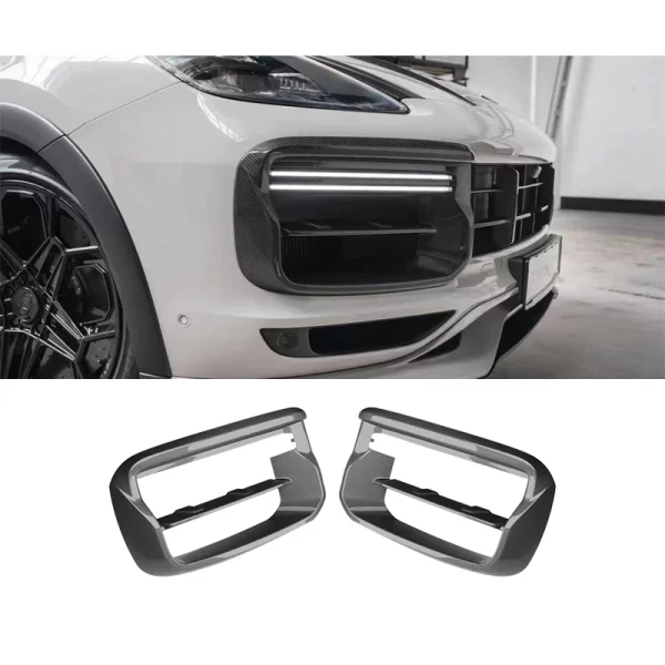 For Porsche Cayenne 2018-2023 Car Modification Turbo Carbon Fiber Grille Body Kits for Cars Front Bumper Daytime Running Lights