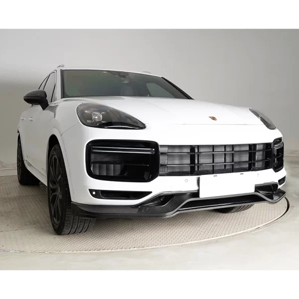 2018-2023 Porsche Cayenne Turbo Front Lip Body Spoiler Carbon Fiber TKT Front Bumper with Fog Light Cut-Outs New Condition - Image 3