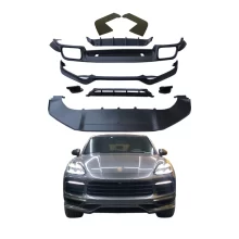 Techart Front Guard Lip Cover for Porsche Cayenne Coupe 2018-2023 New Bumper with Fog Light Cut-Outs 9Y0 Front Spoiler for Car