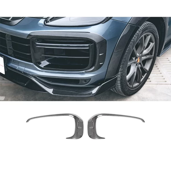 2018-2023 Porsche Cayenne Turbo Carbon Fiber Front Bumper Grille with New Air Inlet Includes Fog Light Cut-Outs