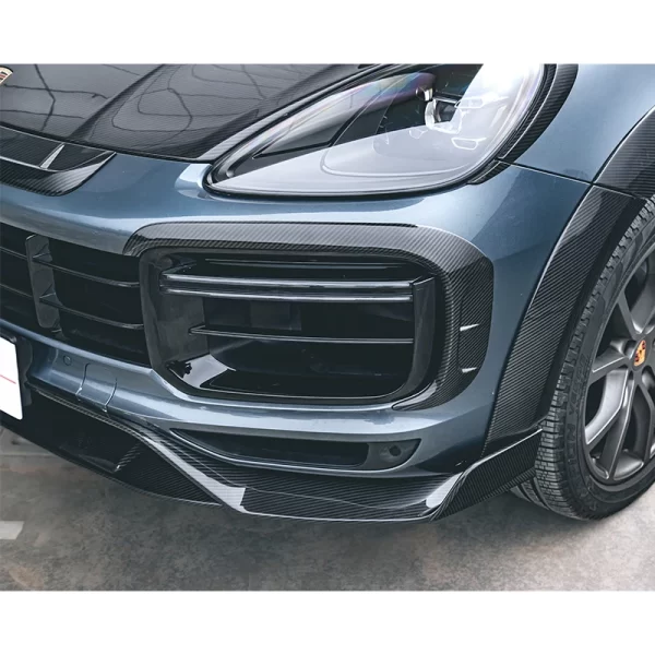 2018-2023 Porsche Cayenne Turbo Carbon Fiber Front Bumper Grille with New Air Inlet Includes Fog Light Cut-Outs - Image 3