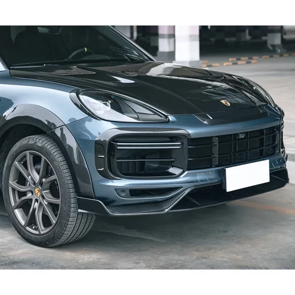 2018-2023 Porsche Cayenne Turbo Carbon Fiber Front Bumper Grille with New Air Inlet Includes Fog Light Cut-Outs - Image 4
