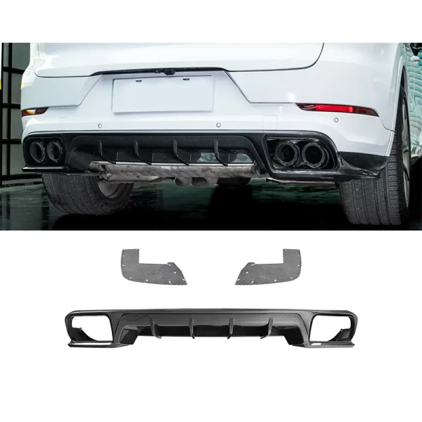 2018-2023 Porsche Cayenne Turbo Rear Lip Body Kit Carbon Fiber TKT with New Bumper Cut-Outs for Fog Lights Direct Fit - Image 4