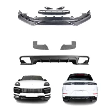 For Porsche Turbo Cayenne 2018-2023 Car Modification Upgrade, Tecat Carbon Fiber Front Bumper Front Lip Rear Bumper Rear Lip