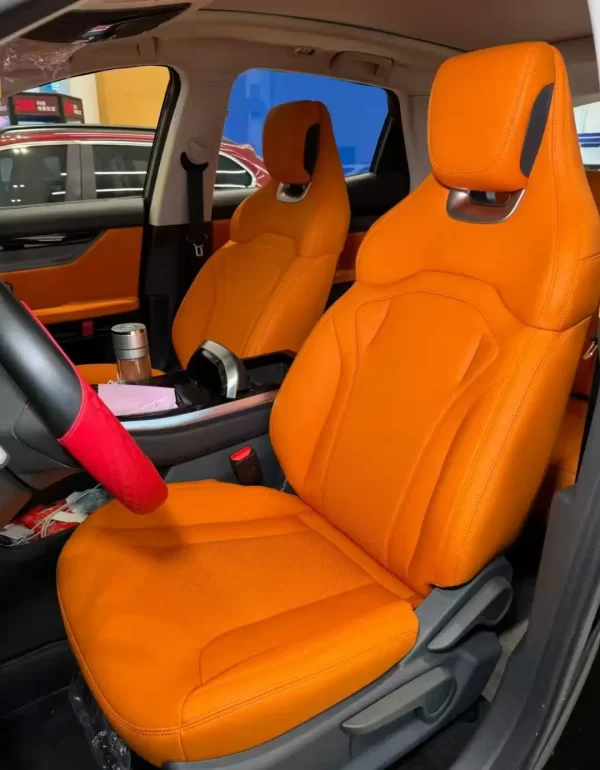 YLA Factory High Quality Universal Fit Custom Logo Leather Full Set Orange Car Seat Cover - Image 5