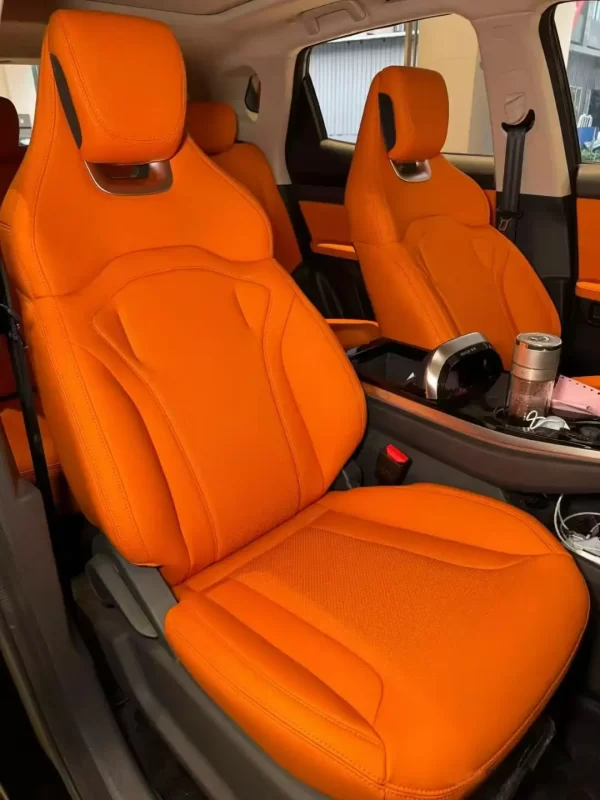 YLA Factory High Quality Universal Fit Custom Logo Leather Full Set Orange Car Seat Cover - Image 6