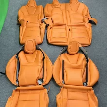 Full Set Rear Car Seat Cover for Tesla S/X/Y/3 Waterproof Wear-Resistant PU Wine Red Seat Cover Protection