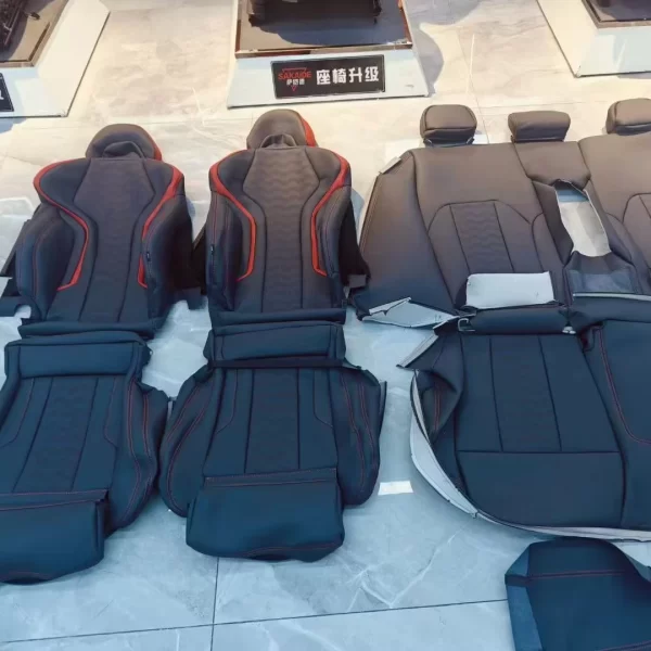 YLA Front and Rear Seat Leather Covers Black and Red with Red Background Seat Cover for bmw audi
