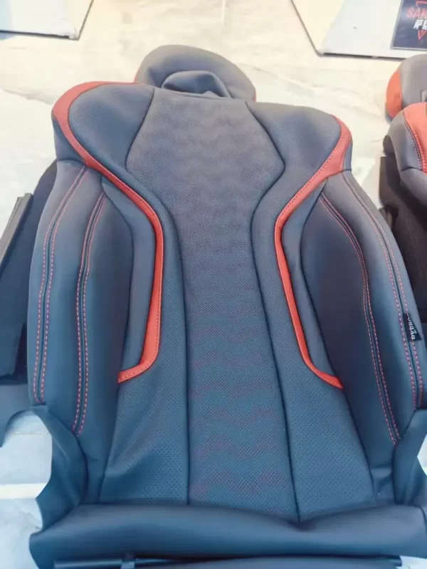 YLA Front and Rear Seat Leather Covers Black and Red with Red Background Seat Cover for bmw audi - Image 4