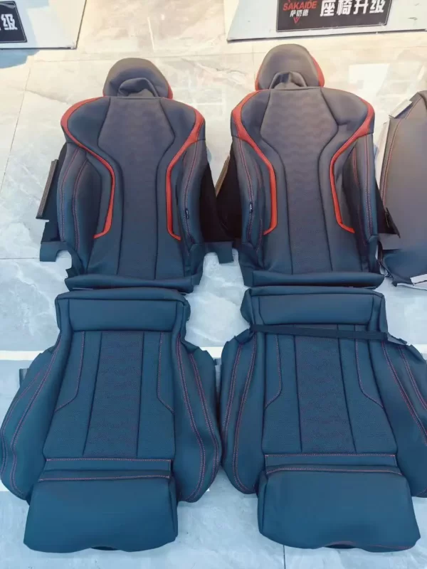 YLA Front and Rear Seat Leather Covers Black and Red with Red Background Seat Cover for bmw audi - Image 5