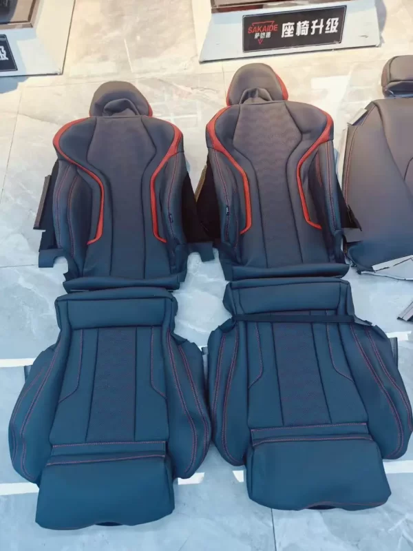 YLA Front and Rear Seat Leather Covers Black and Red with Red Background Seat Cover for bmw audi - Image 6