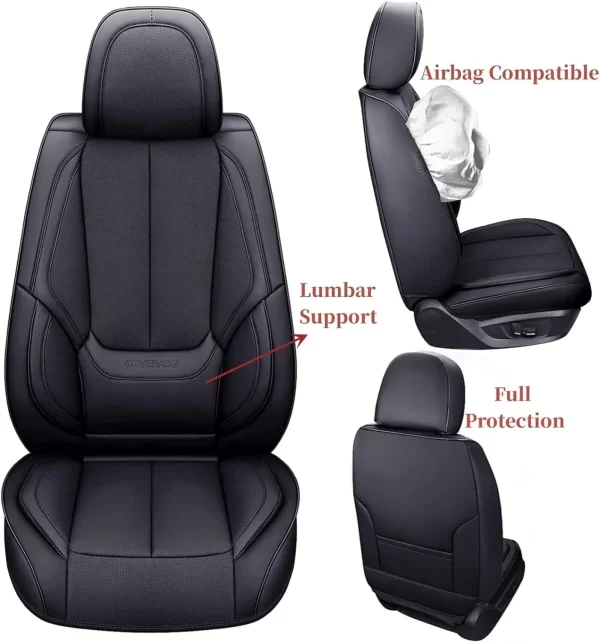 Nappa Leather Cover Breathable Four Season Universal Waterproof Durable Coffee Universal Car Seat Cover Full Set - Image 3